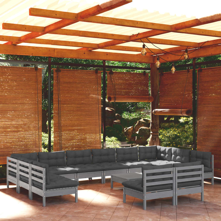 Set Mobilier Grădină Cu Perne, 13 Piese, , Lemn Masiv Pin