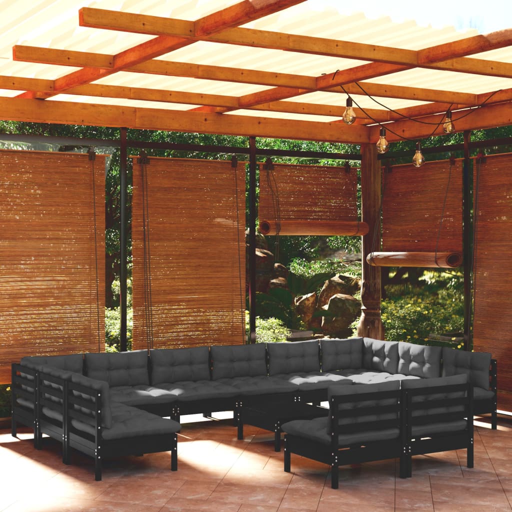 Set Mobilier Grădină Cu Perne, 13 Piese, , Lemn Masiv Pin