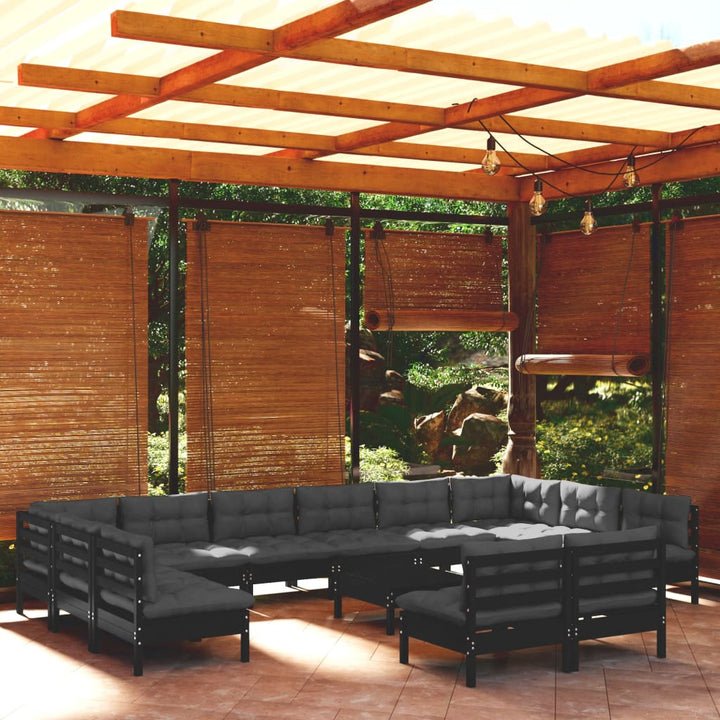 Set Mobilier Grădină Cu Perne, 13 Piese, , Lemn Masiv Pin