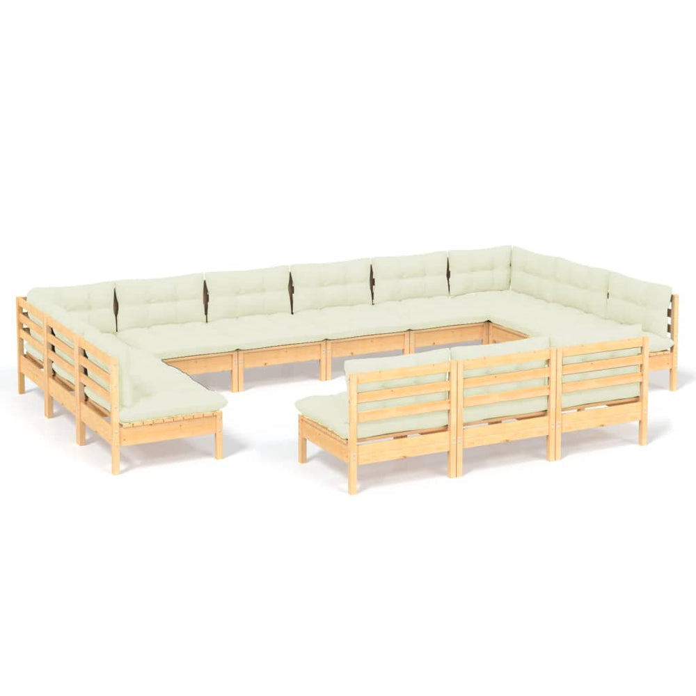 Set Mobilier Grădină Cu Perne Crem, 13 Piese, Lemn Masiv De Pin