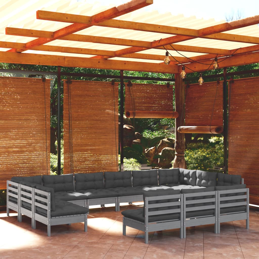 Set Mobilier Grădină Cu Perne Crem, 13 Piese, Lemn Masiv De Pin
