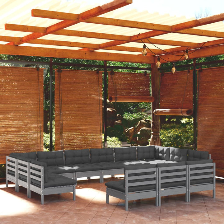 Set Mobilier Grădină Cu Perne Crem, 13 Piese, Lemn Masiv De Pin