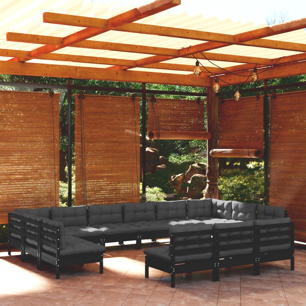 Set Mobilier Grădină Cu Perne Crem, 13 Piese, Lemn Masiv De Pin