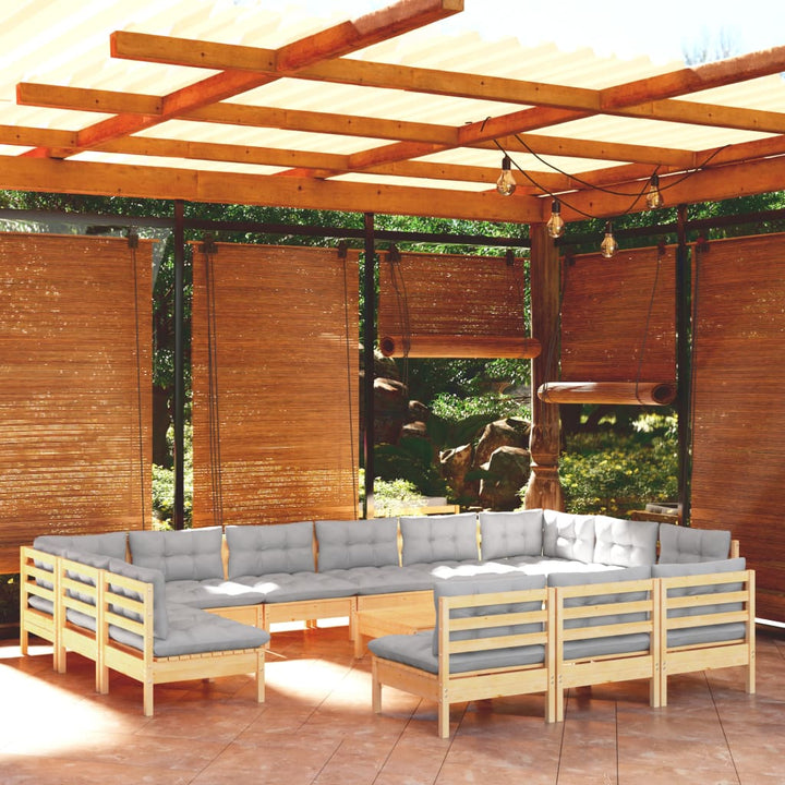 Set Mobilier Grădină Cu Perne, 14 Piese, , Lemn Masiv Pin
