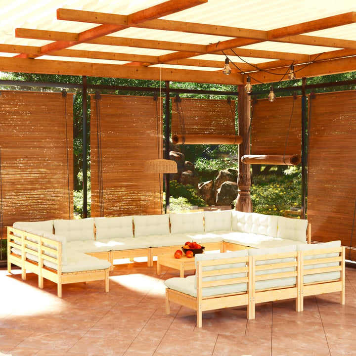 Set Mobilier Grădină Cu Perne, 14 Piese, , Lemn Masiv Pin