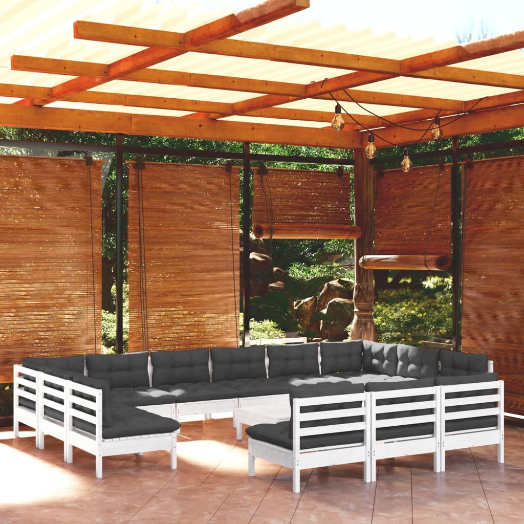 Set Mobilier Grădină Cu Perne, 14 Piese, , Lemn Masiv Pin