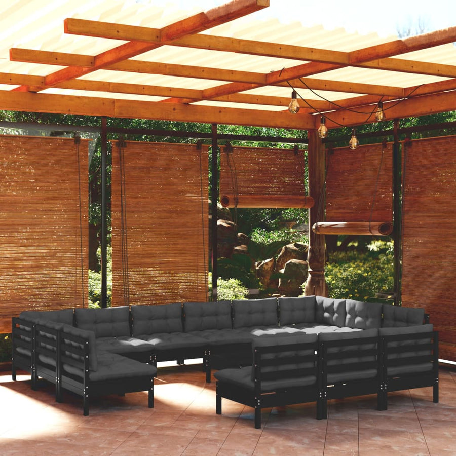 Set Mobilier Grădină Cu Perne, 14 Piese, , Lemn Masiv Pin