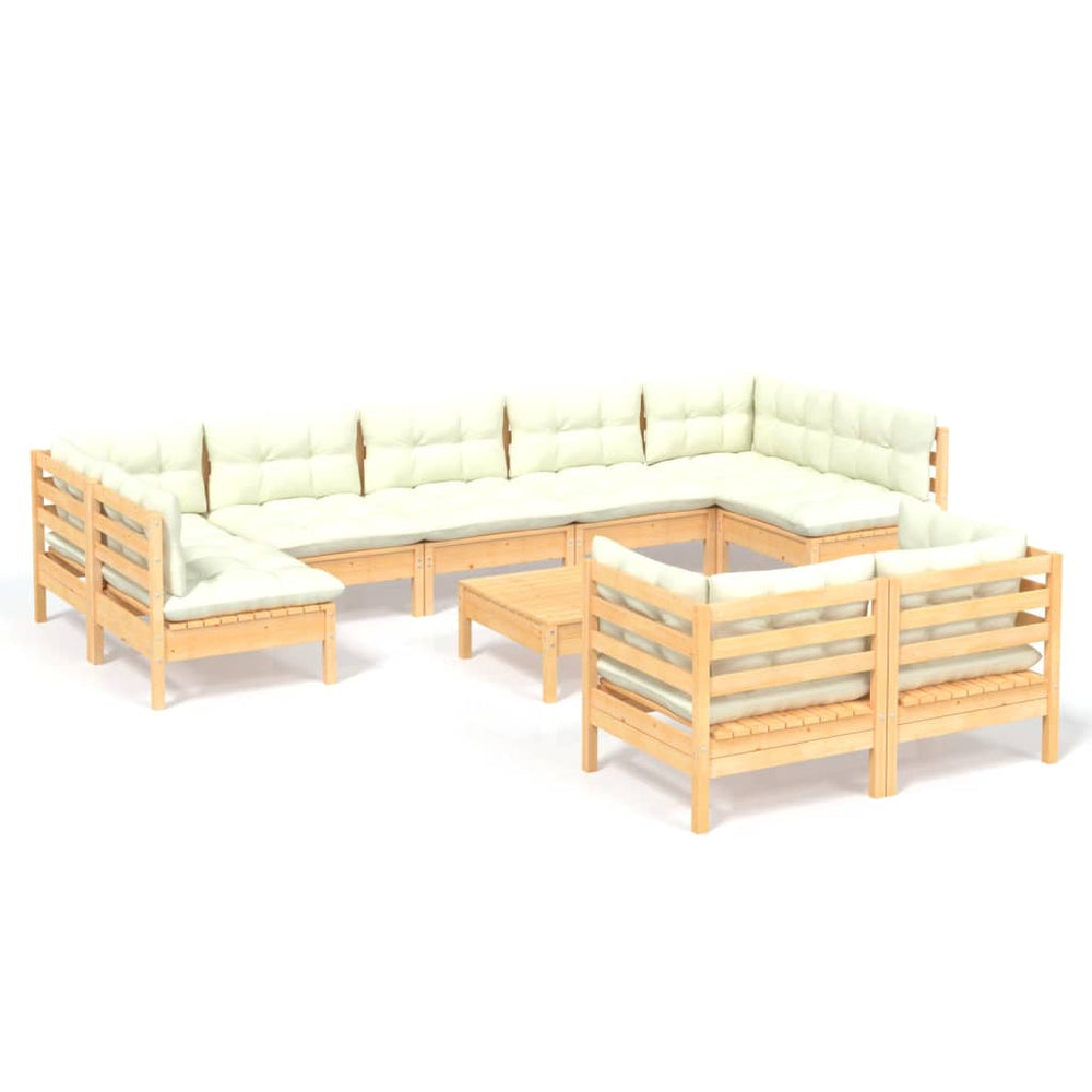 Set Mobilier Grădină Cu Perne Crem, 10 Piese, Lemn Masiv De Pin