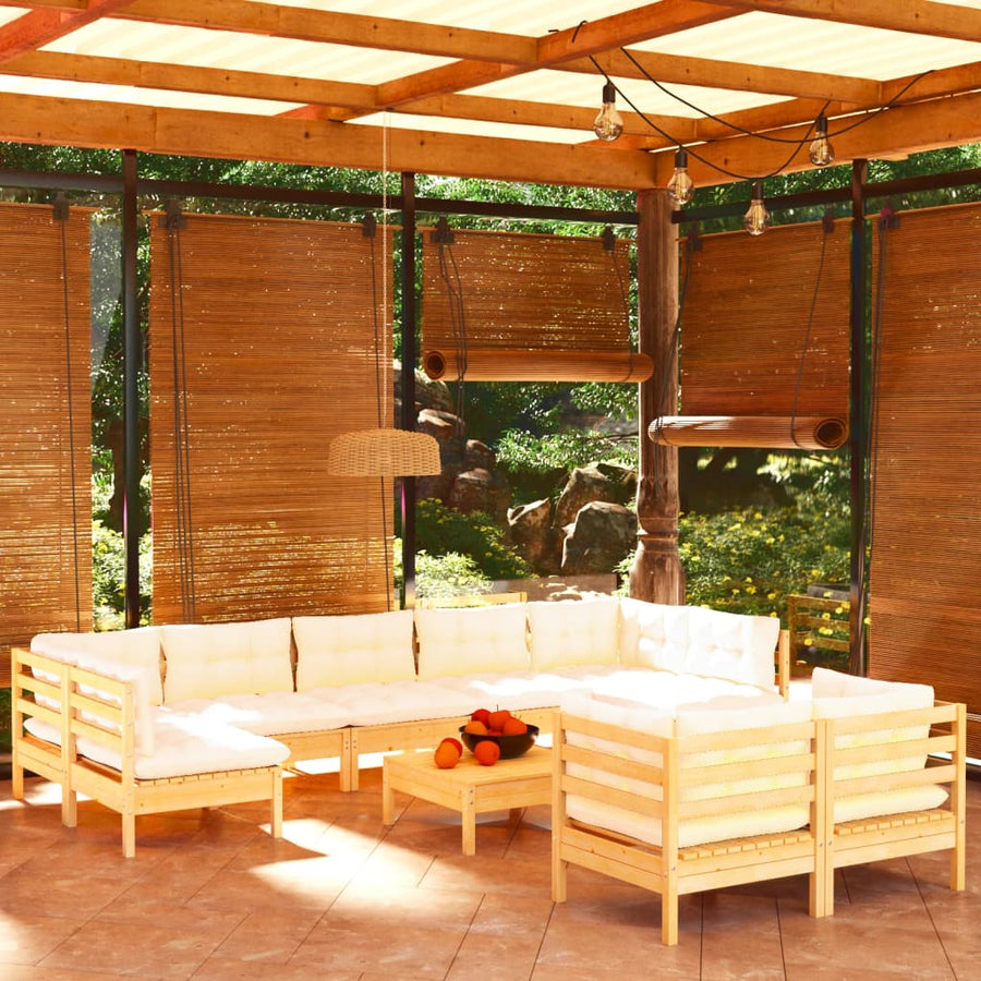 Set Mobilier Grădină Cu Perne Crem, 10 Piese, Lemn Masiv De Pin