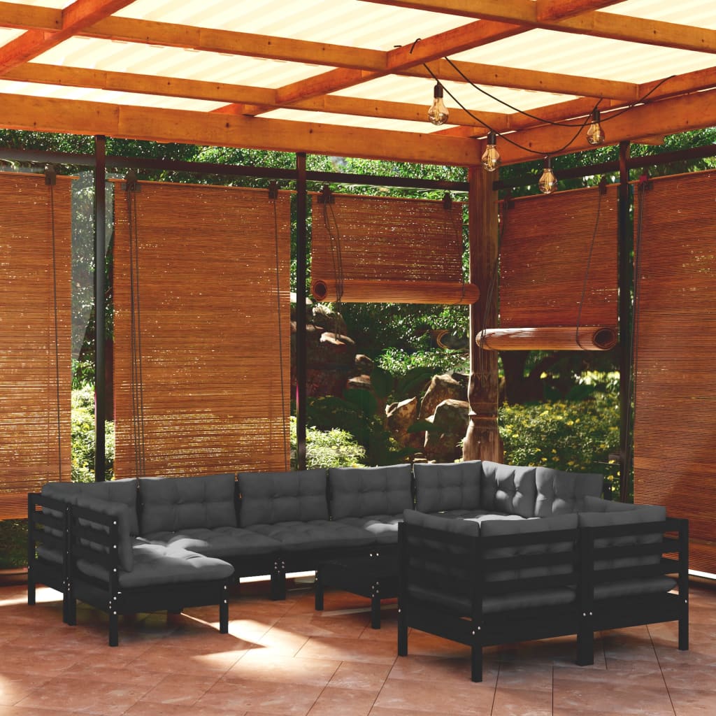 Set Mobilier Grădină Cu Perne Crem, 10 Piese, Lemn Masiv De Pin