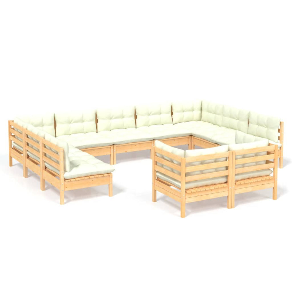 Set Mobilier Grădină Cu Perne Crem, 11 Piese, Lemn Masiv De Pin