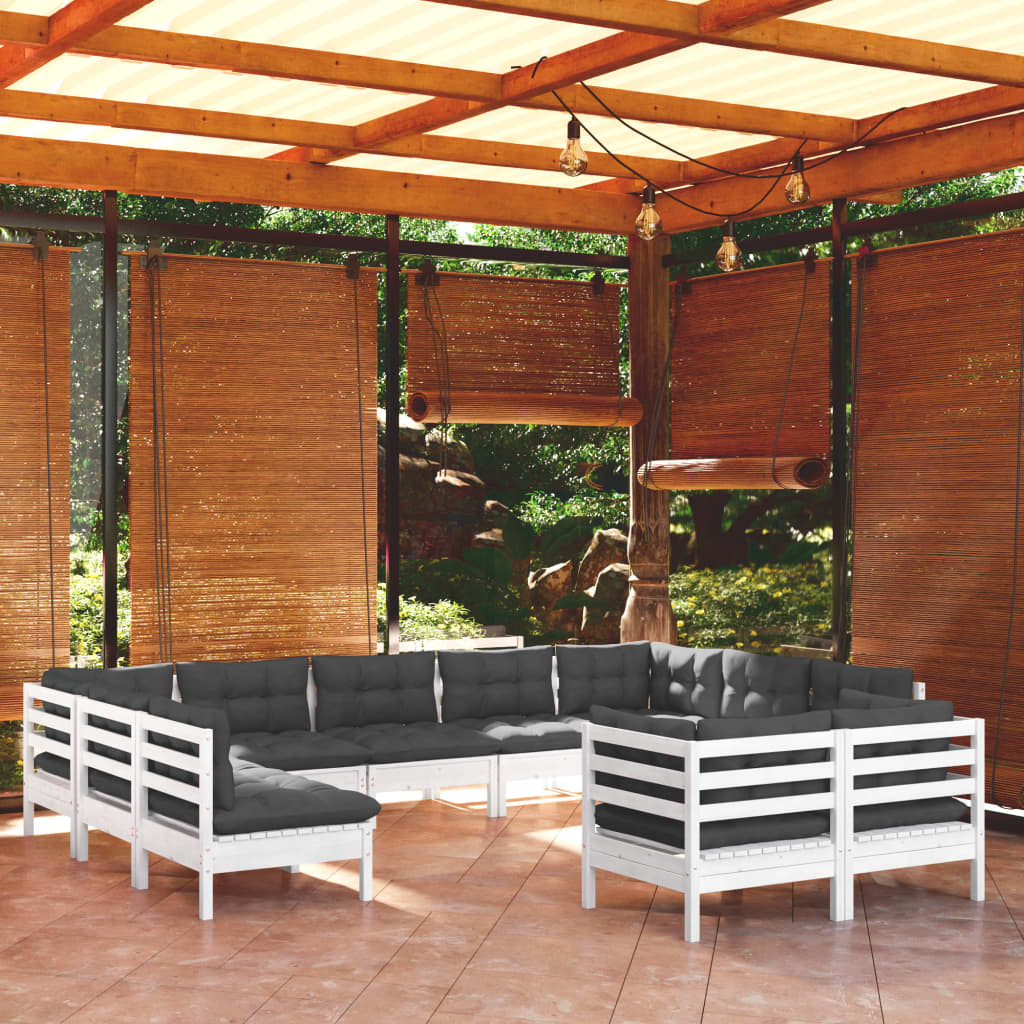 Set Mobilier Grădină Cu Perne Crem, 11 Piese, Lemn Masiv De Pin