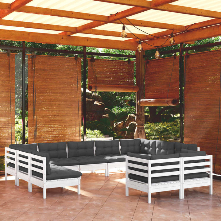 Set Mobilier Grădină Cu Perne Crem, 11 Piese, Lemn Masiv De Pin