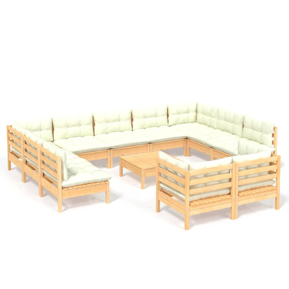 Set Mobilier Grădină Cu Perne Crem, 12 Piese, Lemn Masiv De Pin