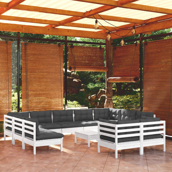 Set Mobilier Grădină Cu Perne Crem, 12 Piese, Lemn Masiv De Pin