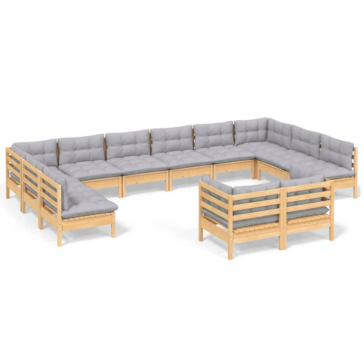 Set Mobilier Grădină Cu Perne, 12 Piese, Gri, Lemn Masiv Pin