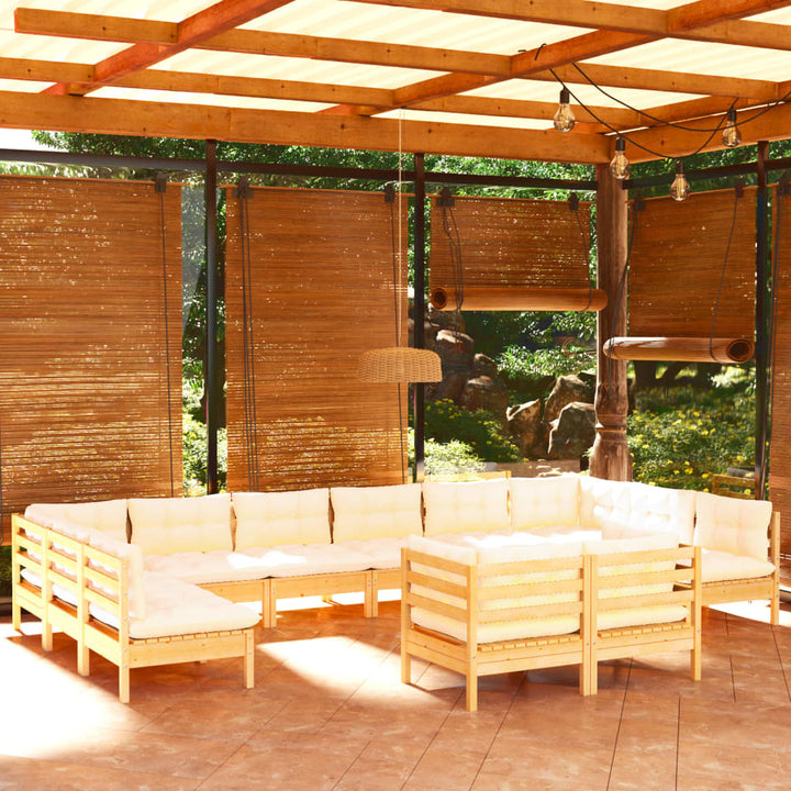 Set Mobilier Grădină Cu Perne, 12 Piese, Gri, Lemn Masiv Pin