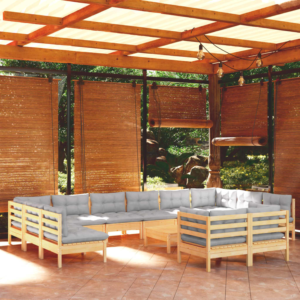 Set Mobilier De Grădină Cu Perne, 13 Piese, , Lemn Masiv Pin