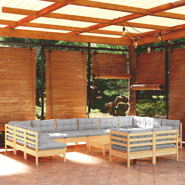 Set Mobilier De Grădină Cu Perne, 13 Piese, , Lemn Masiv Pin