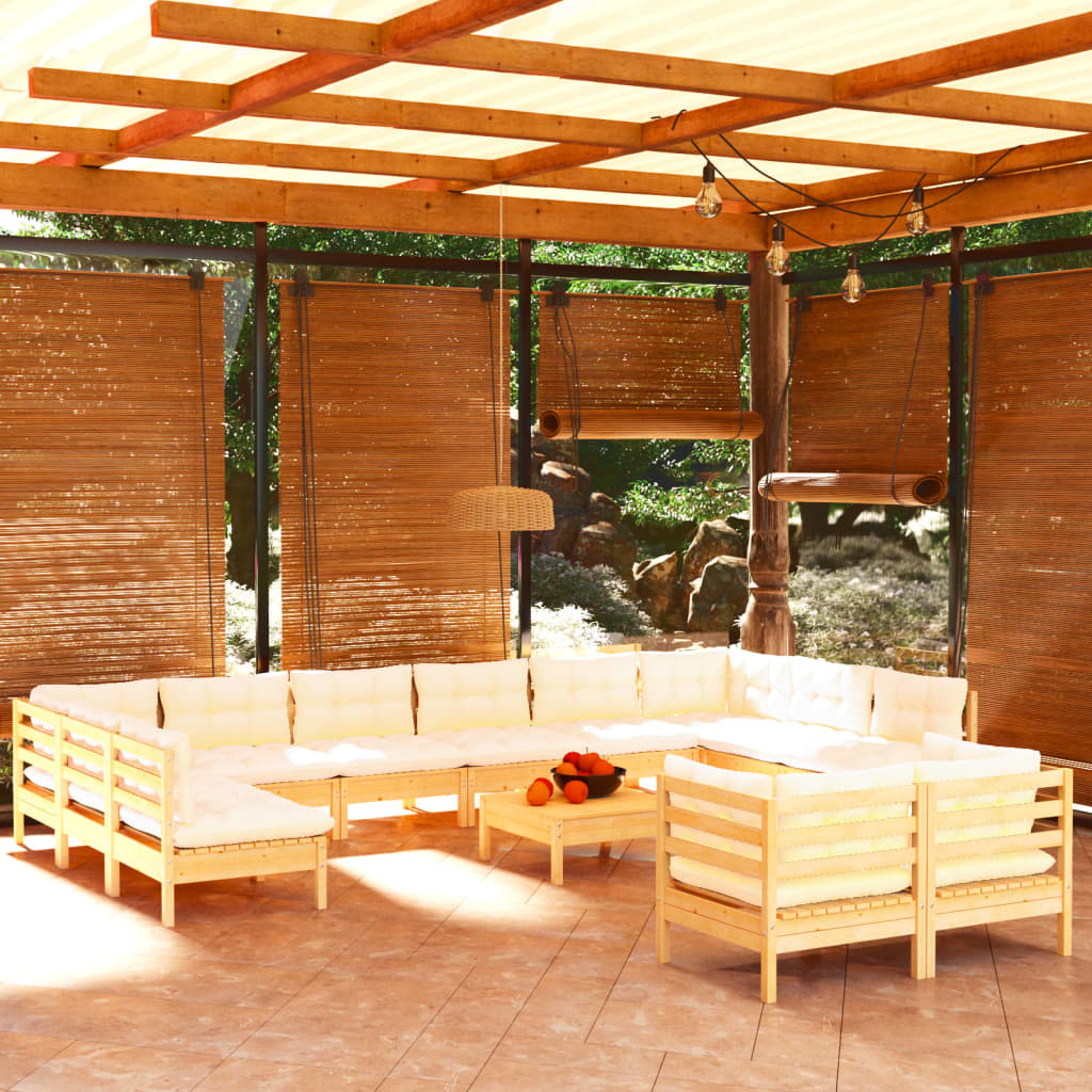 Set Mobilier De Grădină Cu Perne, 13 Piese, , Lemn Masiv Pin