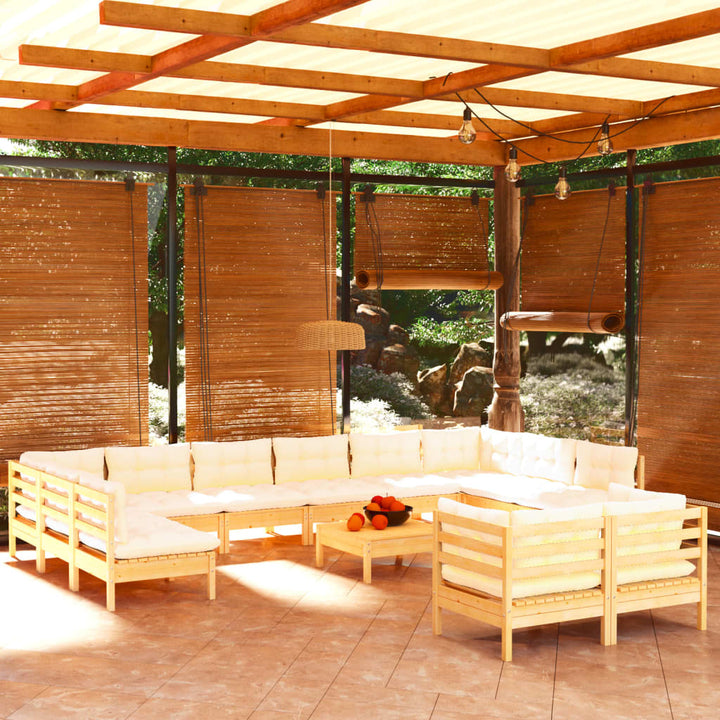 Set Mobilier De Grădină Cu Perne, 13 Piese, , Lemn Masiv Pin
