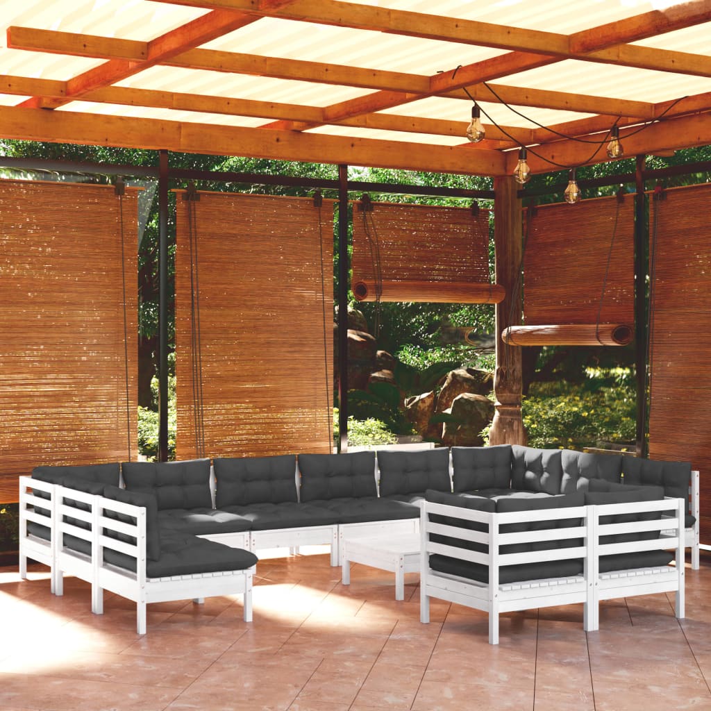 Set Mobilier De Grădină Cu Perne, 13 Piese, , Lemn Masiv Pin