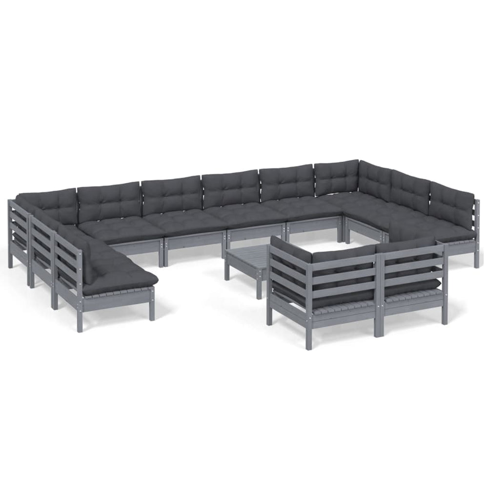 Set Mobilier De Grădină Cu Perne, 13 Piese, , Lemn Masiv Pin