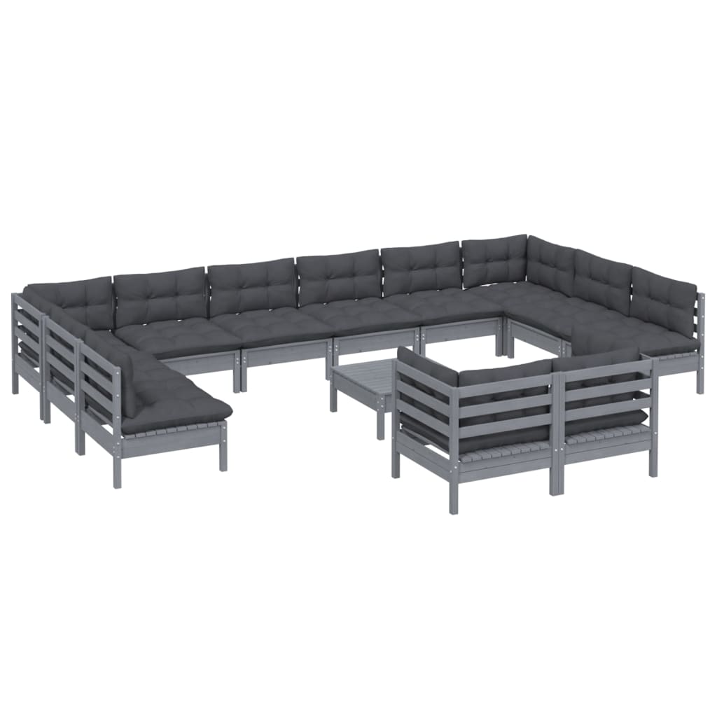 Set Mobilier De Grădină Cu Perne, 13 Piese, , Lemn Masiv Pin