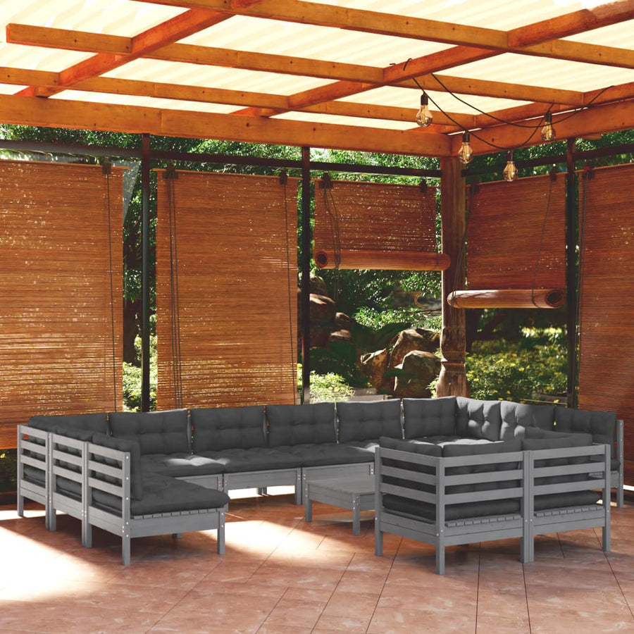 Set Mobilier De Grădină Cu Perne, 13 Piese, , Lemn Masiv Pin