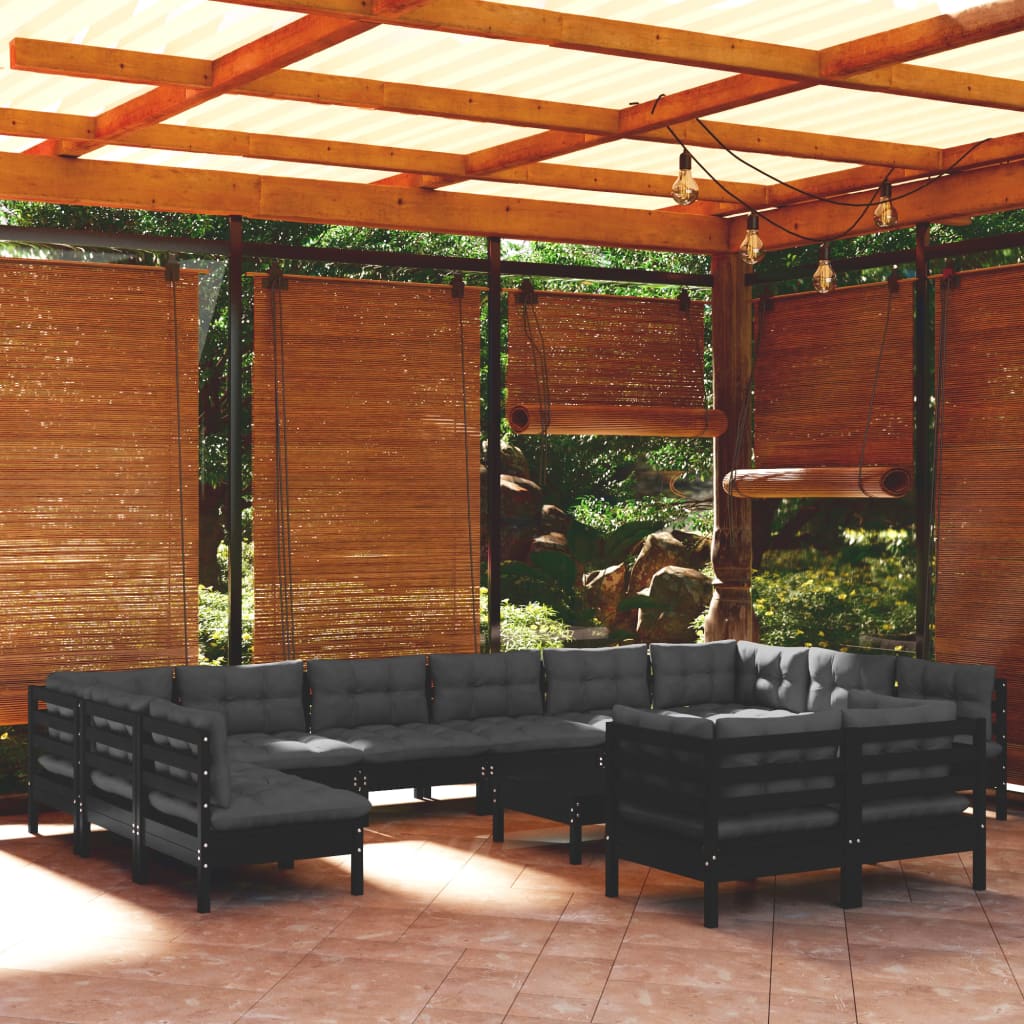Set Mobilier De Grădină Cu Perne, 13 Piese, , Lemn Masiv Pin