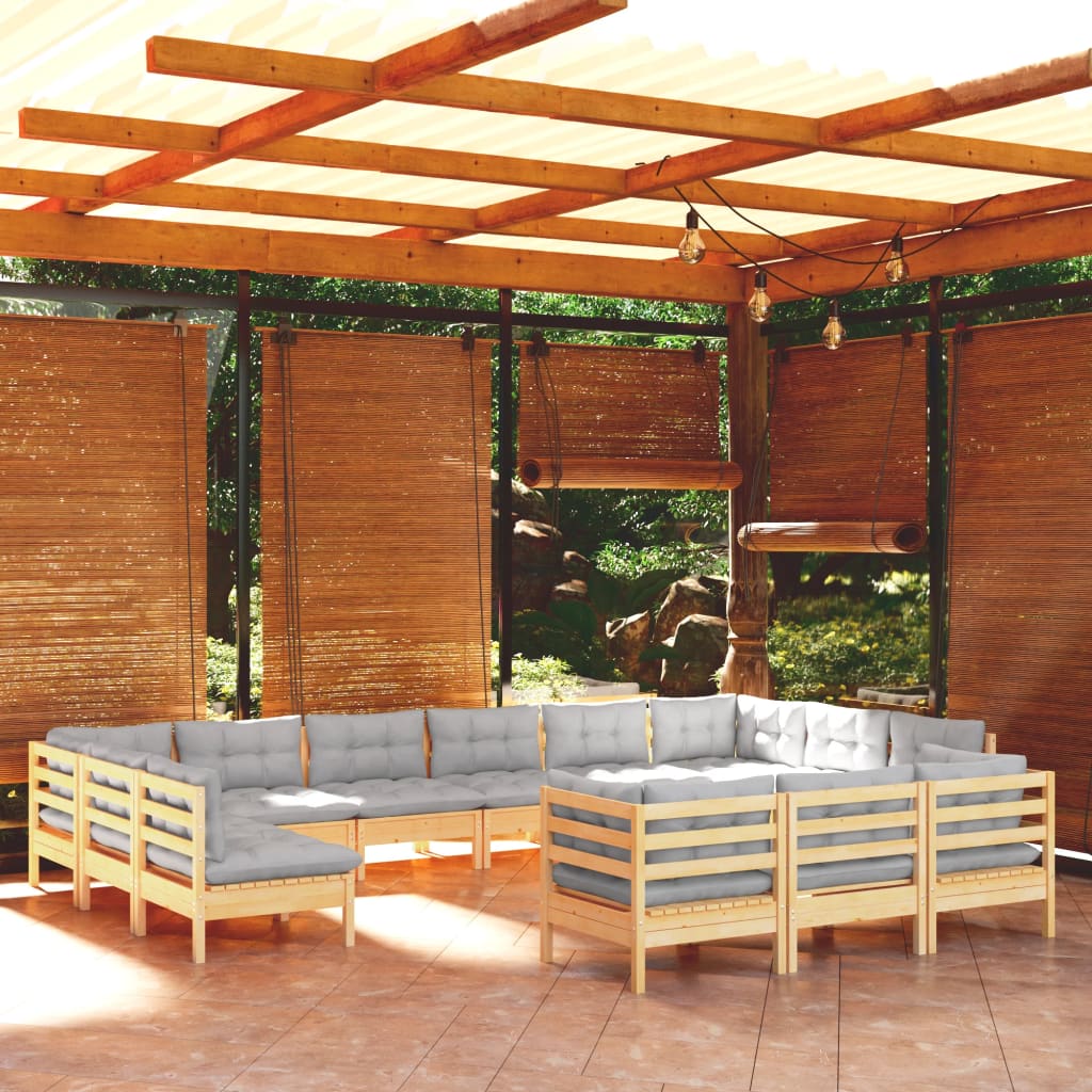 Set Mobilier De Grădină Cu Perne, 13 Piese, , Lemn Masiv Pin