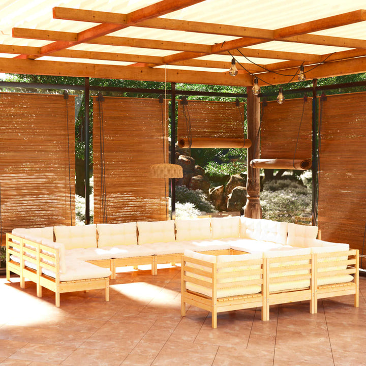 Set Mobilier De Grădină Cu Perne, 13 Piese, , Lemn Masiv Pin