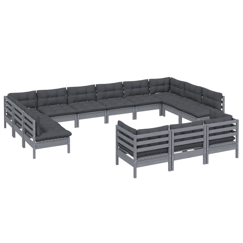 Set Mobilier De Grădină Cu Perne, 13 Piese, , Lemn Masiv Pin