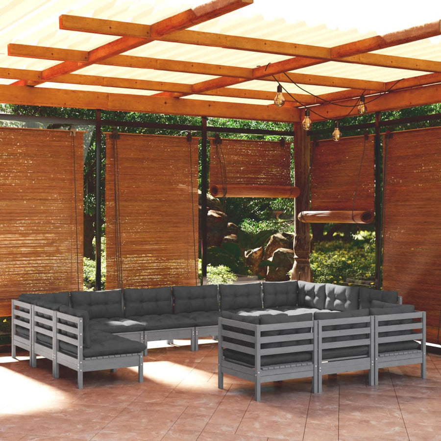 Set Mobilier De Grădină Cu Perne, 13 Piese, , Lemn Masiv Pin