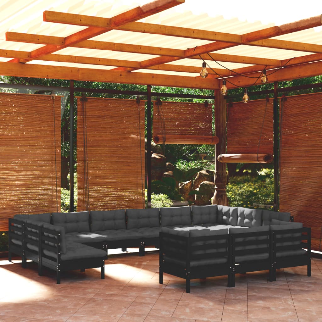 Set Mobilier De Grădină Cu Perne, 13 Piese, , Lemn Masiv Pin