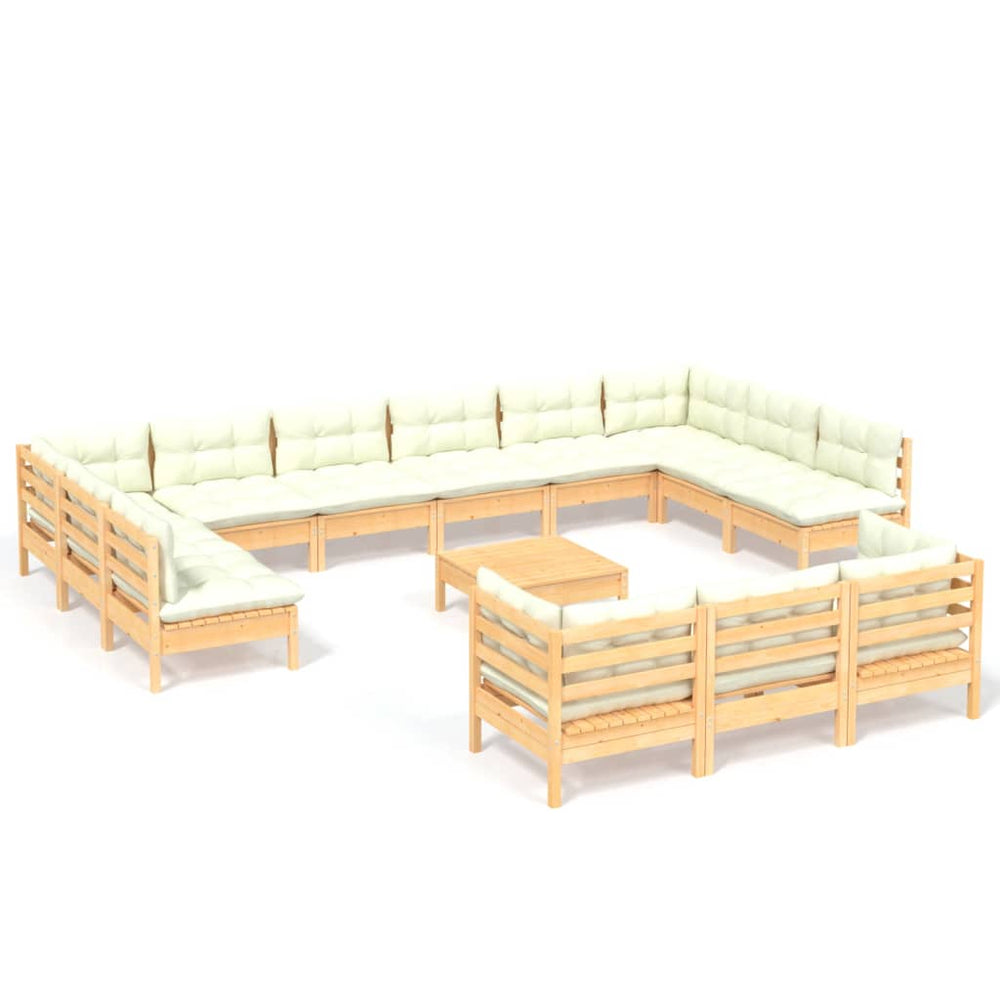 Set Mobilier Grădină Cu Perne Crem, 14 Piese, Lemn Masiv De Pin