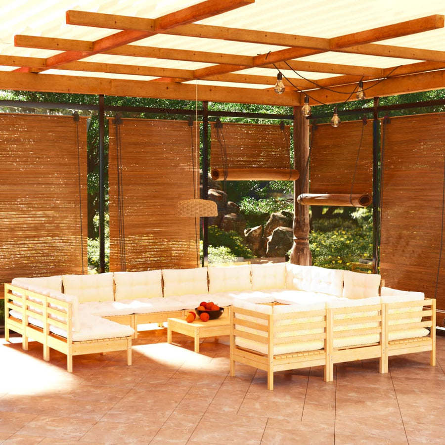 Set Mobilier Grădină Cu Perne Crem, 14 Piese, Lemn Masiv De Pin
