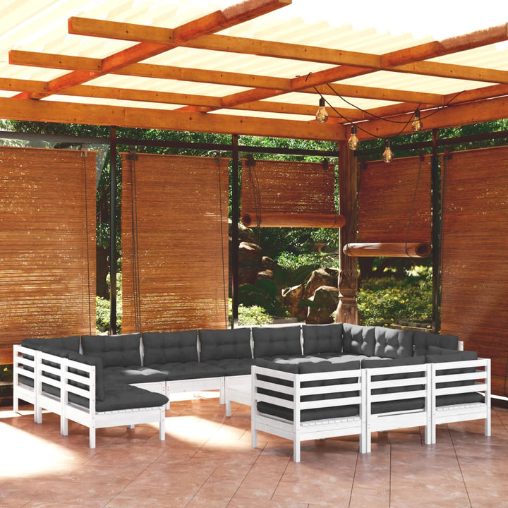 Set Mobilier Grădină Cu Perne Crem, 14 Piese, Lemn Masiv De Pin