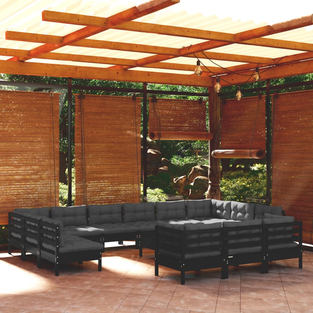Set Mobilier Grădină Cu Perne Crem, 14 Piese, Lemn Masiv De Pin