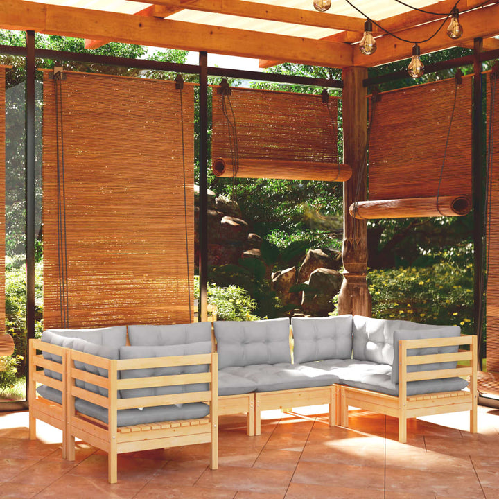 Set Mobilier De Grădină Cu Perne, 6 Piese, , Lemn De Pin