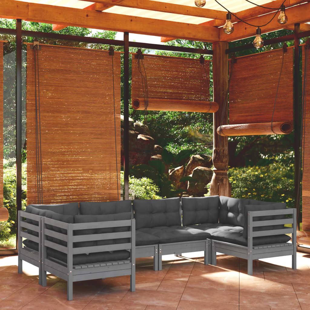 Set Mobilier De Grădină Cu Perne, 6 Piese, , Lemn De Pin