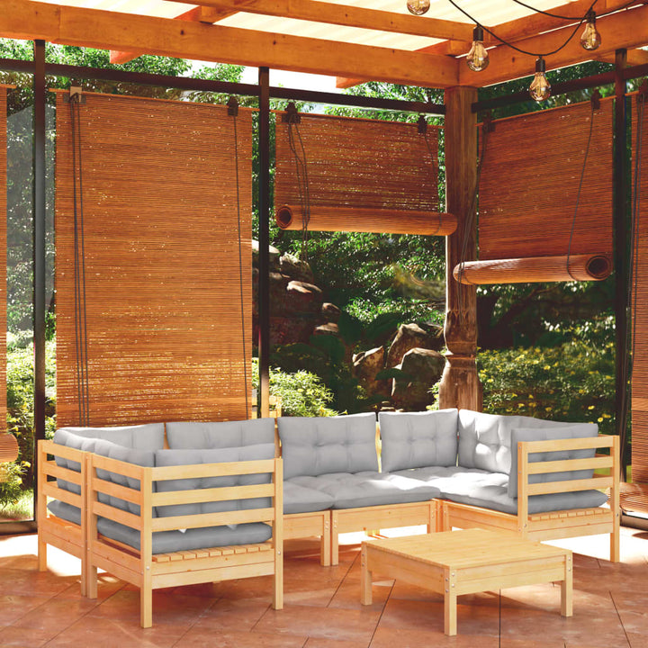 Set Mobilier Grădină Cu Perne, 7 Piese, , Lemn De Pin