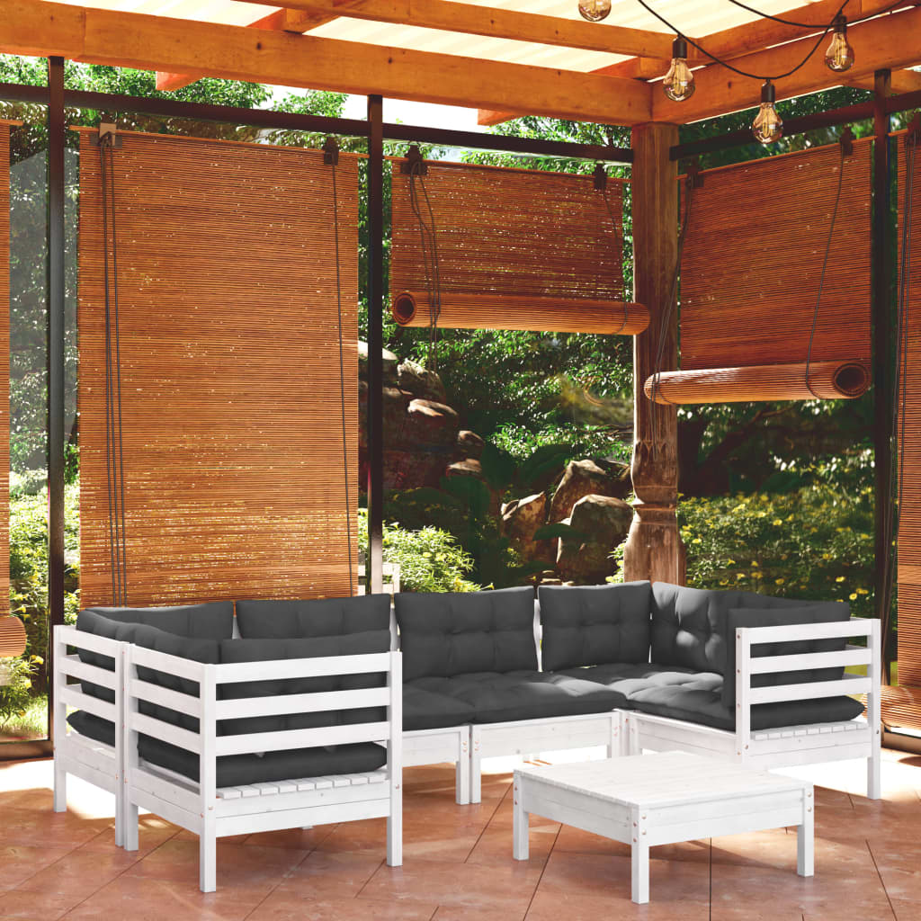 Set Mobilier Grădină Cu Perne, 7 Piese, , Lemn De Pin