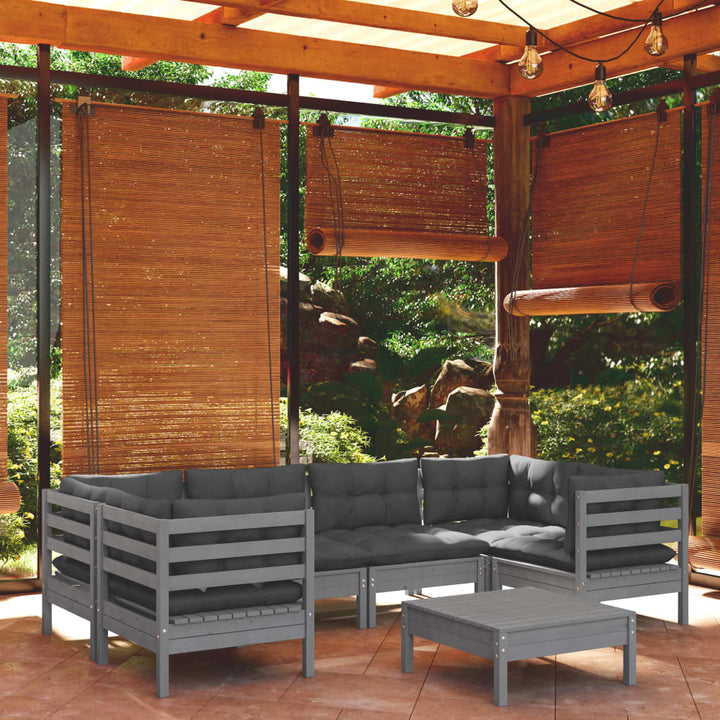 Set Mobilier Grădină Cu Perne, 7 Piese, , Lemn De Pin