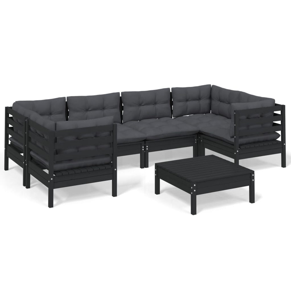 Set Mobilier Grădină Cu Perne, 7 Piese, , Lemn De Pin