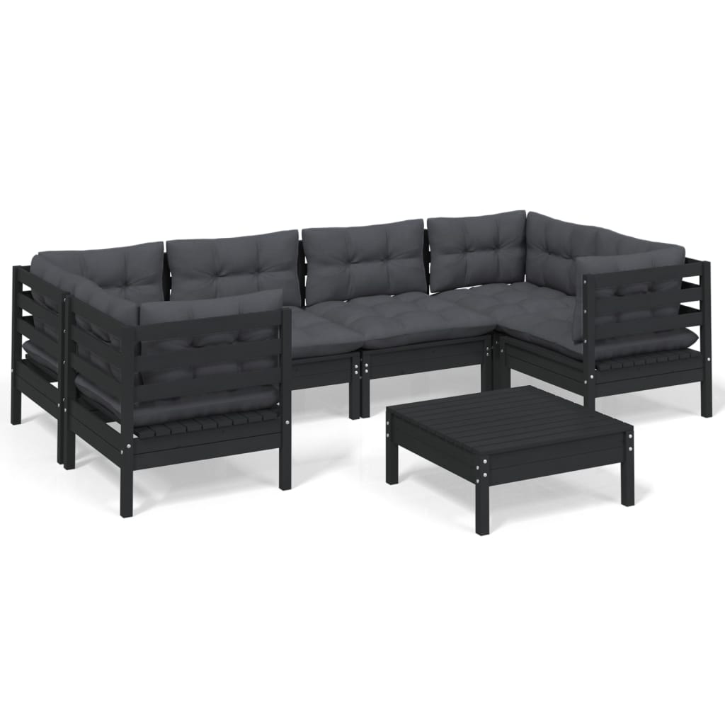 Set Mobilier Grădină Cu Perne, 7 Piese, , Lemn De Pin