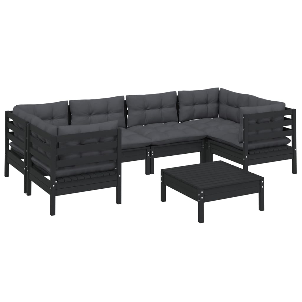 Set Mobilier Grădină Cu Perne, 7 Piese, , Lemn De Pin