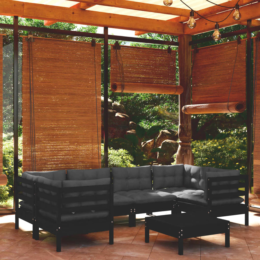 Set Mobilier Grădină Cu Perne, 7 Piese, , Lemn De Pin
