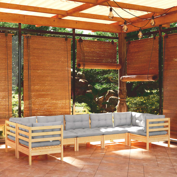 Set Mobilier Grădină Cu Perne Crem, 7 Piese, Lemn Masiv Pin