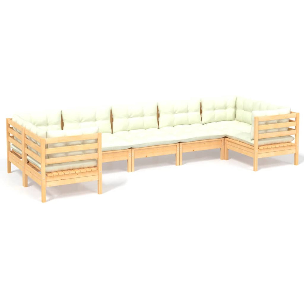 Set Mobilier Grădină Cu Perne Crem, 7 Piese, Lemn Masiv Pin